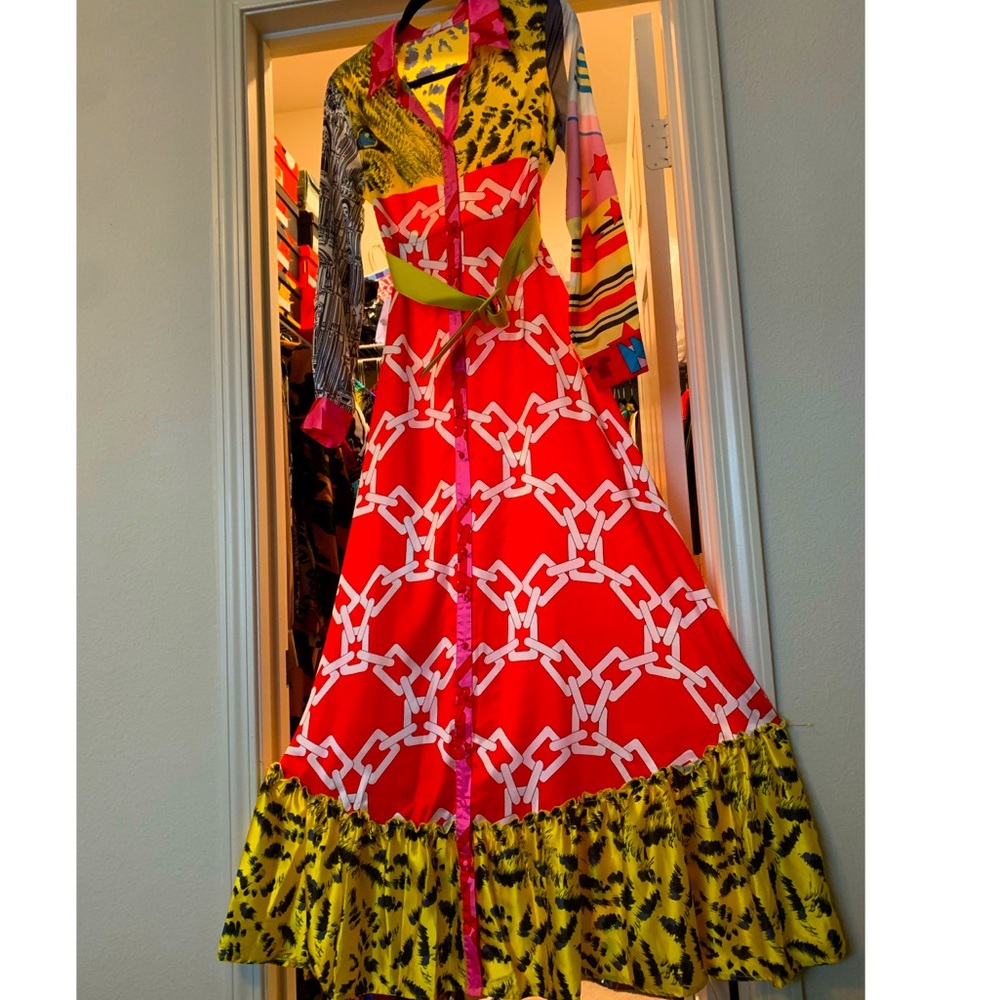 Long Sleeve Multi-Colored Abstract Maxi Dress